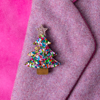 Colour Pop Confetti Christmas Tree Brooch - Rainbow