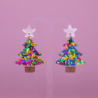 Colour Pop Confetti Tree Christmas Dangle Earrings - Green