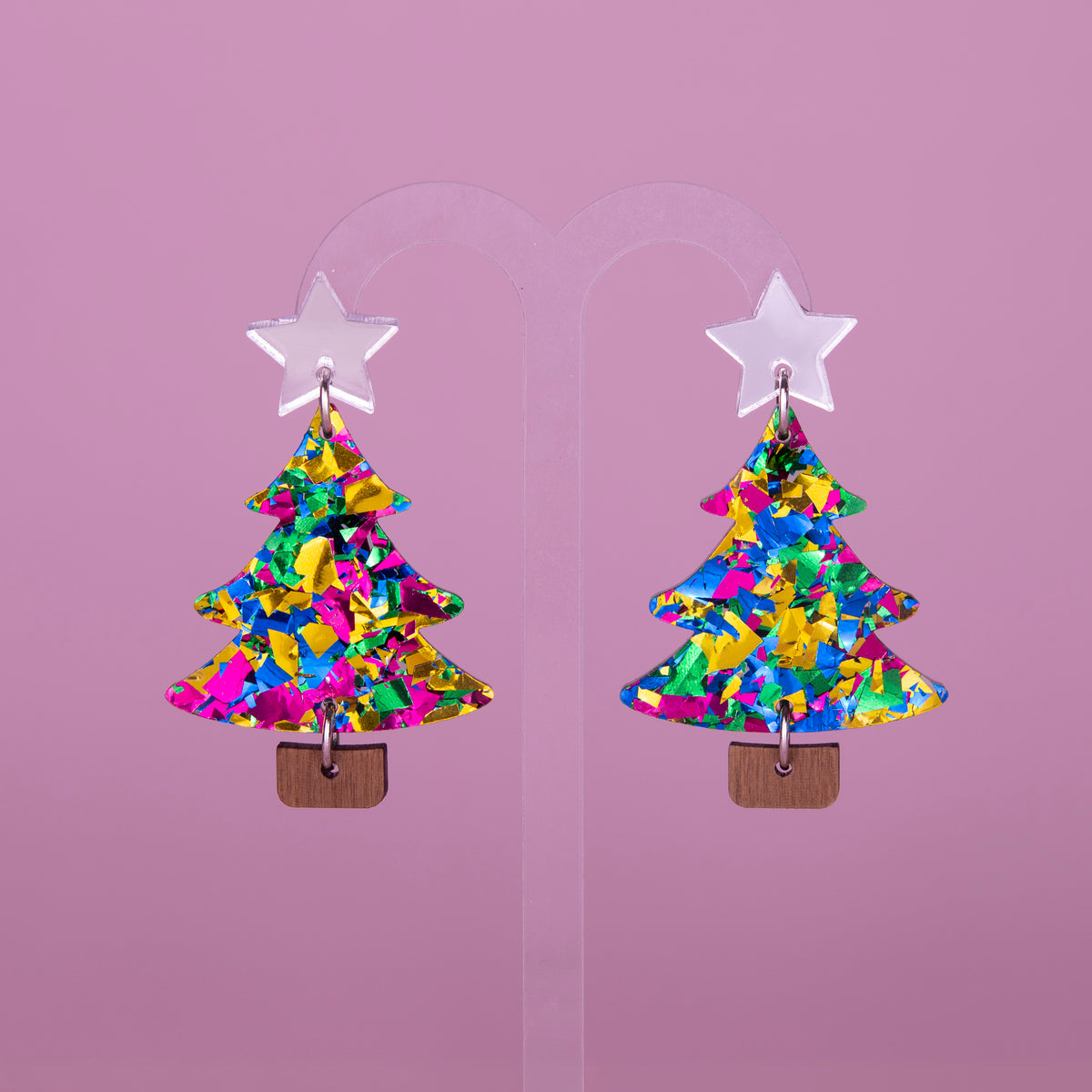 Colour Pop Confetti Tree Christmas Dangle Earrings - Green