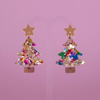Colour Pop Confetti Tree Christmas Dangle Earrings - Gold
