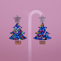 Colour Pop Confetti Tree Christmas Dangle Earrings - Blue