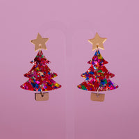 Colour Pop Confetti Tree Christmas Dangle Earrings - Red