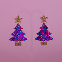 Colour Pop Confetti Tree Christmas Dangle Earrings - Purple