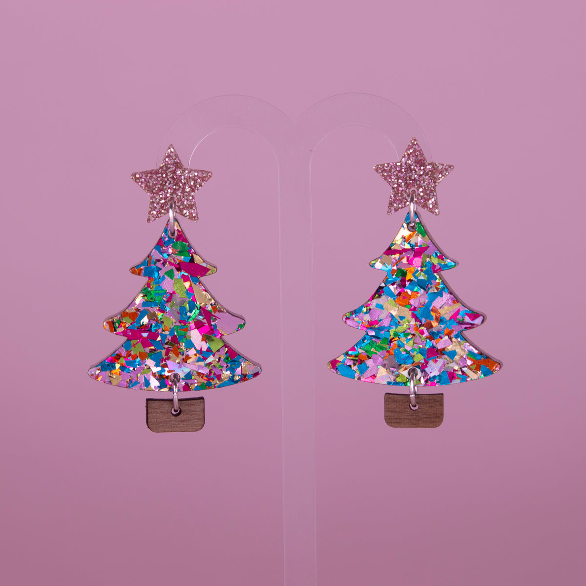 Colour Pop Confetti Tree Christmas Dangle Earrings - Rainbow