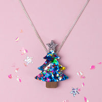 Colour Pop Confetti Christmas Tree Necklace - Blue