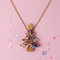 Colour Pop Confetti Christmas Tree Necklace - Gold