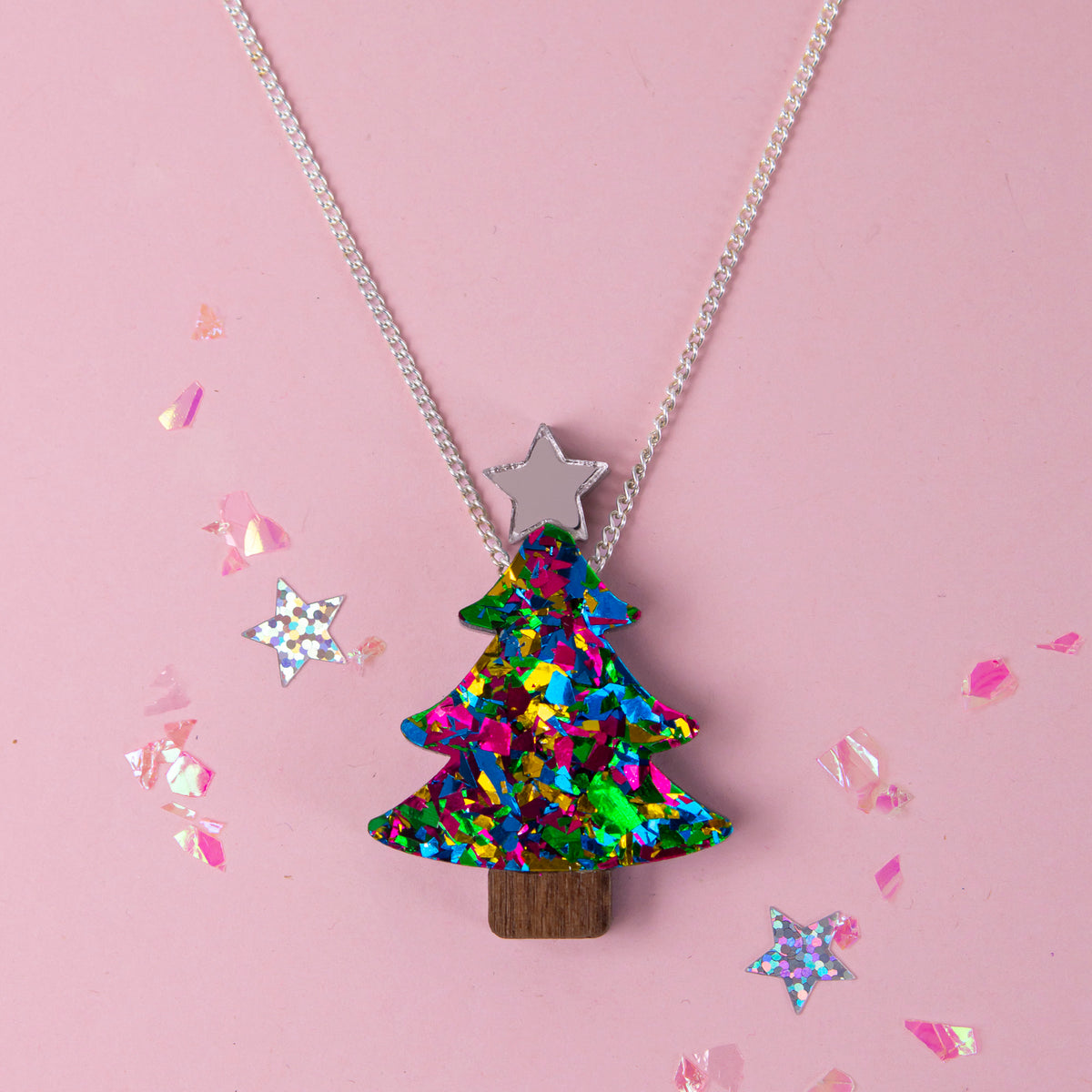 Colour Pop Confetti Christmas Tree Necklace - Green