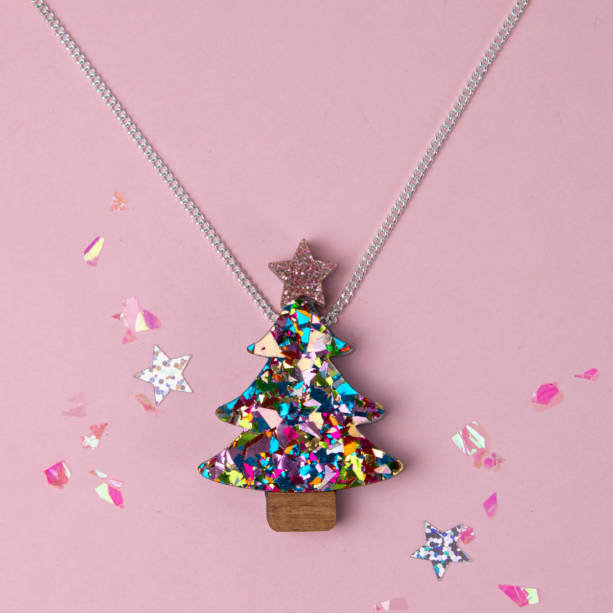 Colour Pop Confetti Christmas Tree Necklace - Rainbow