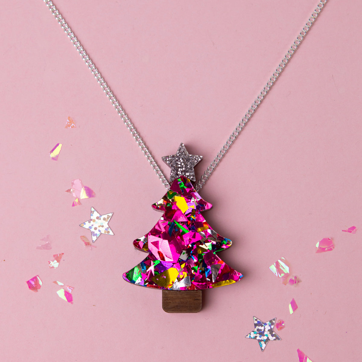 Colour Pop Confetti Christmas Tree Necklace - Pink