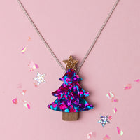 Colour Pop Confetti Christmas Tree Necklace - Purple