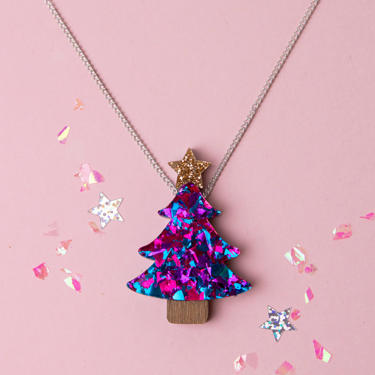 Colour Pop Confetti Christmas Tree Necklace - Purple