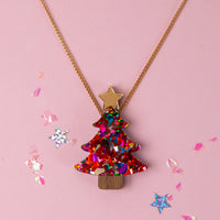 Colour Pop Confetti Christmas Tree Necklace - Red