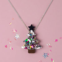 Colour Pop Confetti Christmas Tree Necklace - Silver