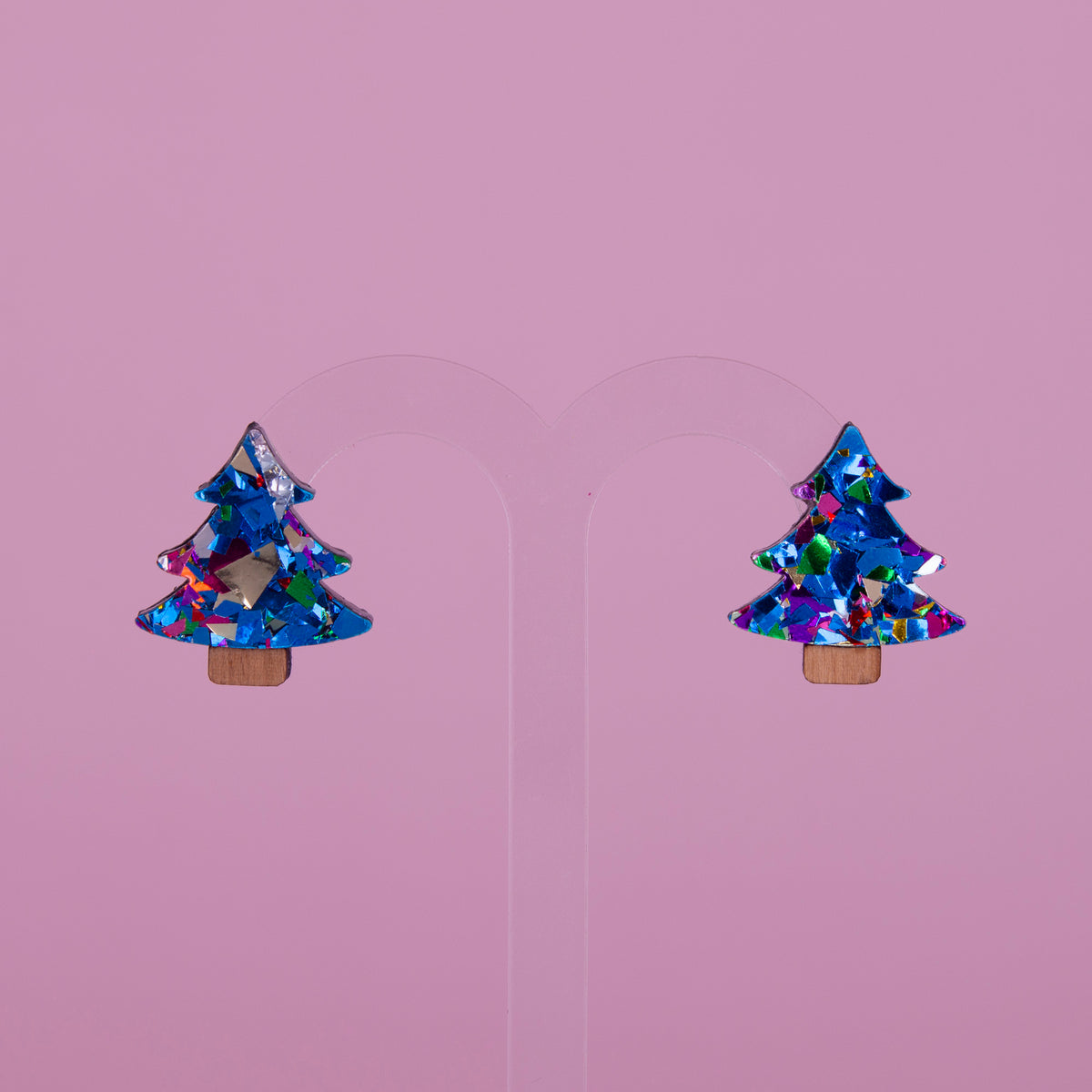 Colour Pop Confetti Christmas Tree Studs - Blue *SAMPLE*