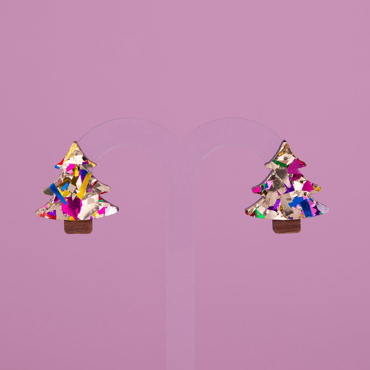 Colour Pop Confetti Christmas Tree Studs - Gold