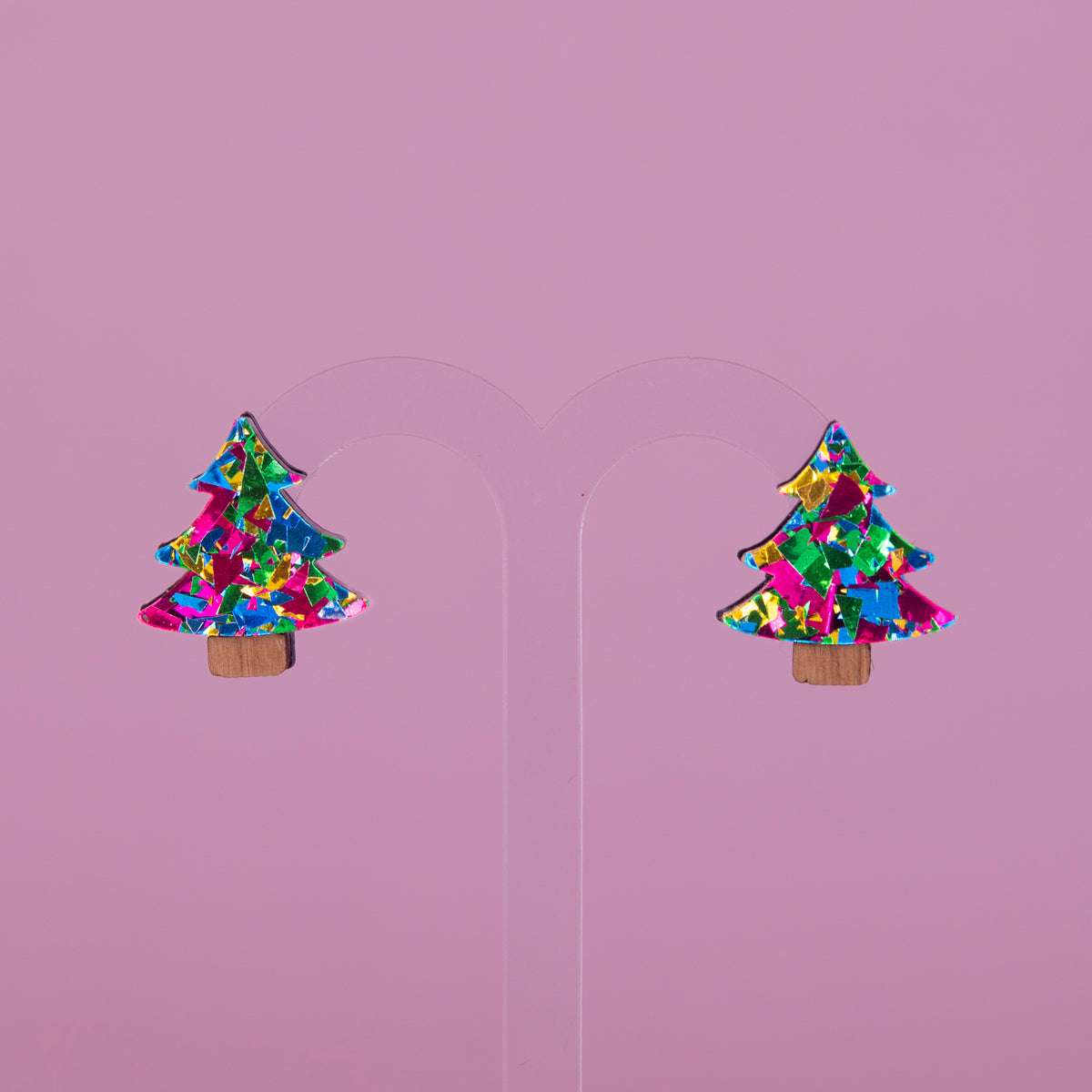 Colour Pop Confetti Christmas Tree Studs - Green