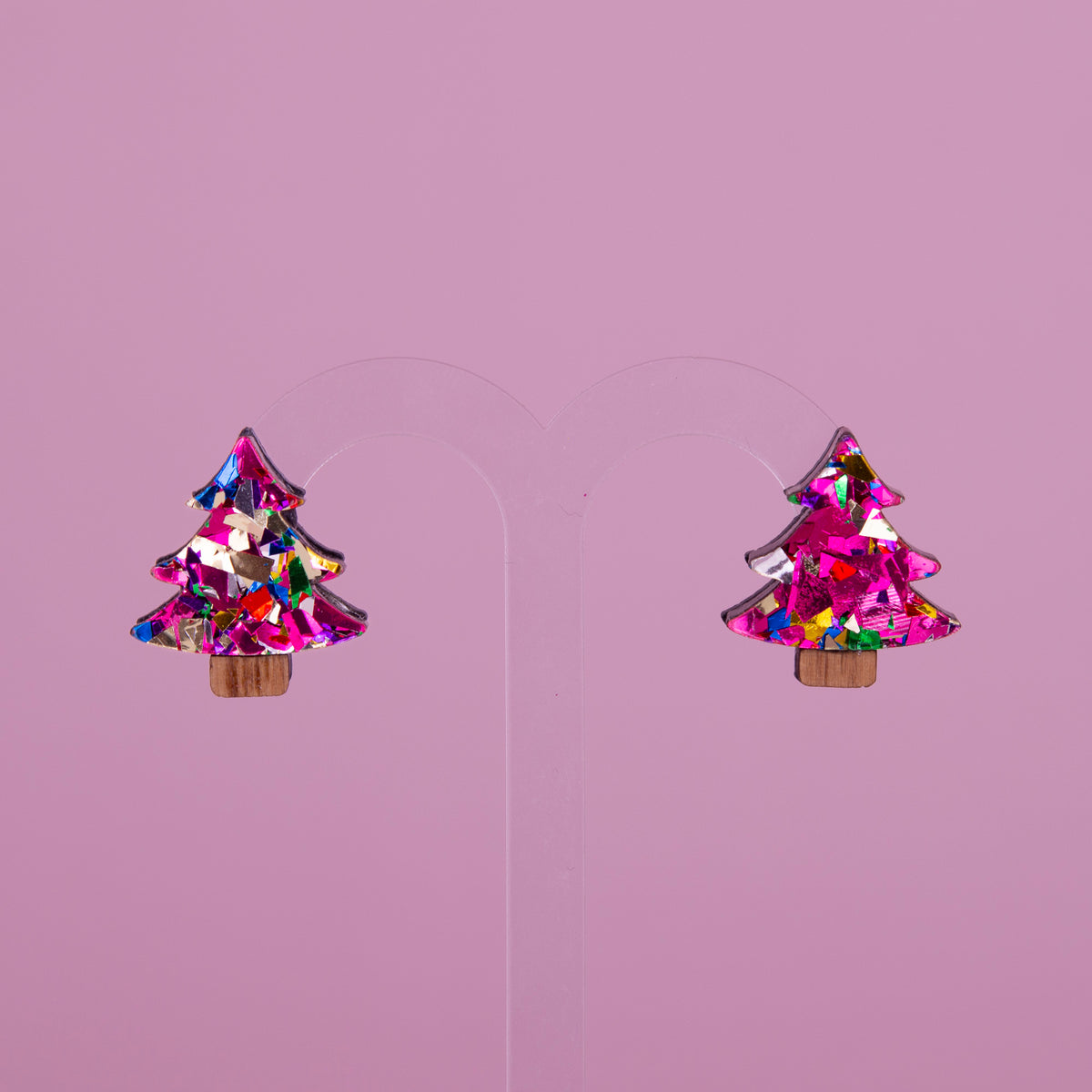 Colour Pop Confetti Christmas Tree Studs - Pink