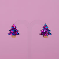 Colour Pop Confetti Christmas Tree Studs - Purple