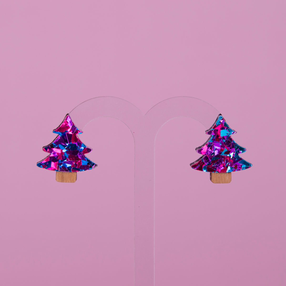 Colour Pop Confetti Christmas Tree Studs - Purple