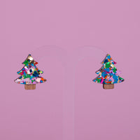 Colour Pop Confetti Christmas Tree Studs - Rainbow