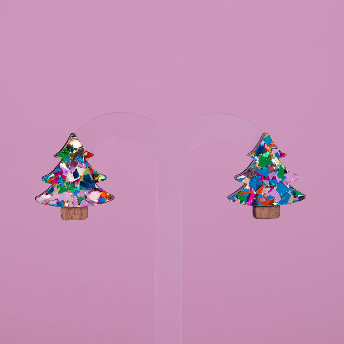 Colour Pop Confetti Christmas Tree Studs - Rainbow