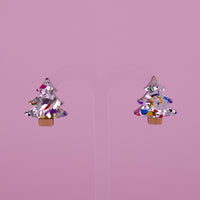 Colour Pop Confetti Christmas Tree Studs - Silver