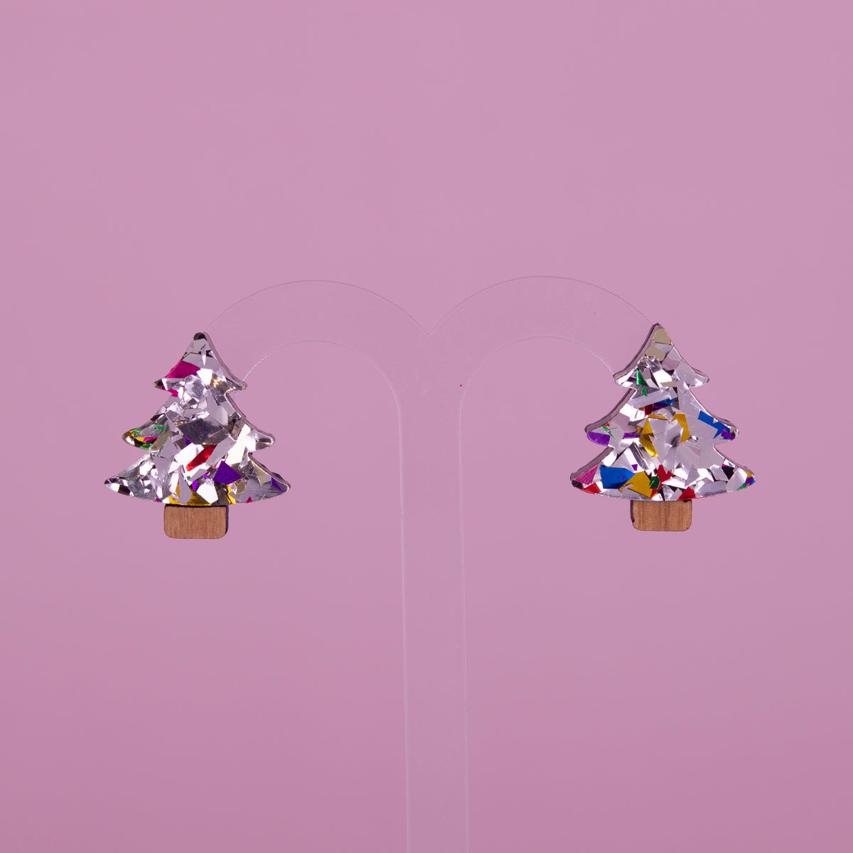 Colour Pop Confetti Christmas Tree Studs - Silver