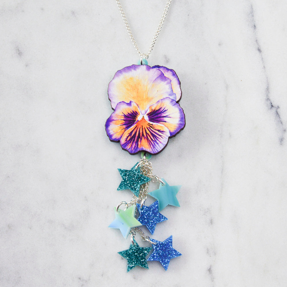 Watercolour Pansy Shooting Star Necklace
