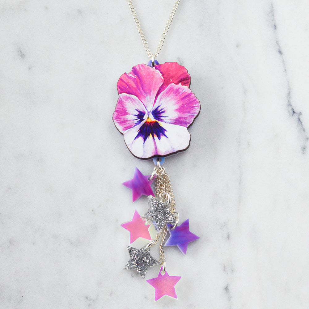 Watercolour Pansy Shooting Star Necklace