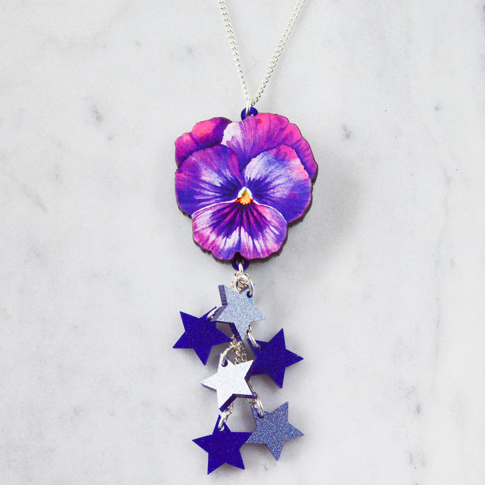 Watercolour Pansy Shooting Star Necklace