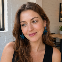 Wonky Star Teal dangle hoop earrings
