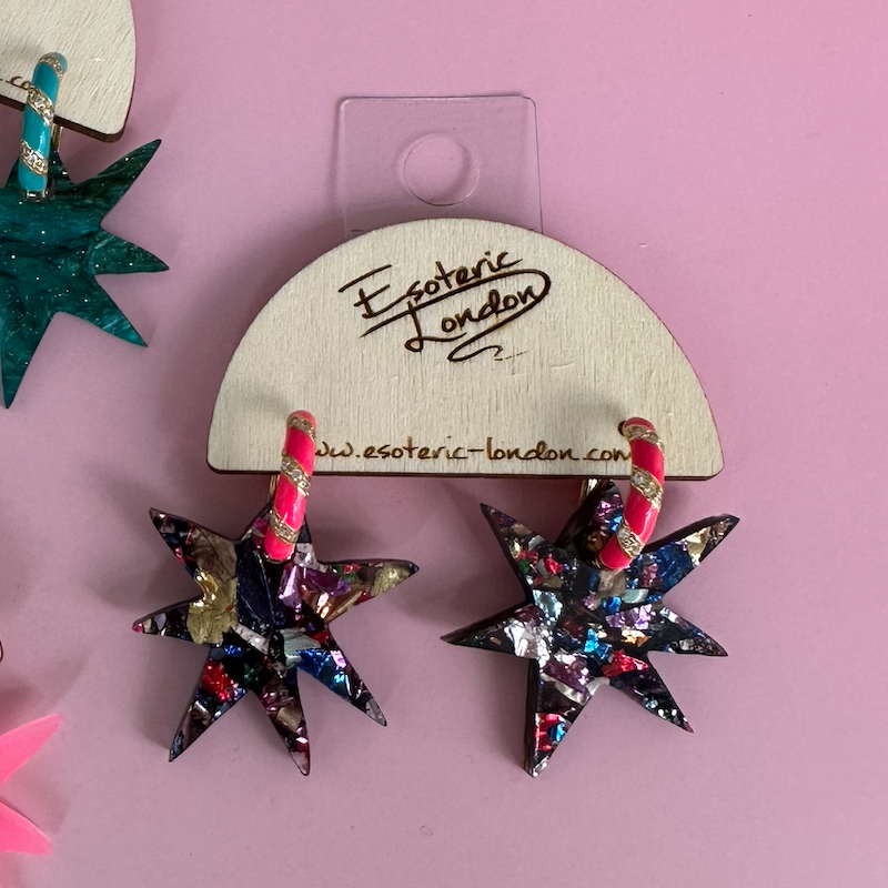 Wonky Star Confetti dangle hoop earrings