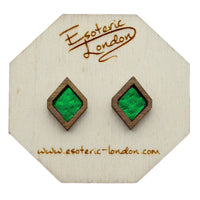 Leather Inlay Stud Earrings - Diamonds