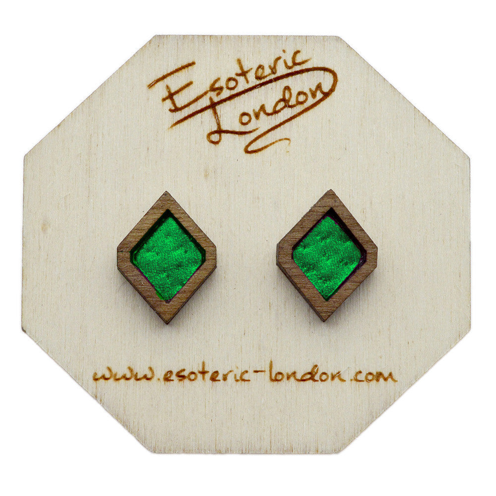 Leather Inlay Stud Earrings - Diamonds