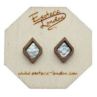 Leather Inlay Stud Earrings - Diamonds