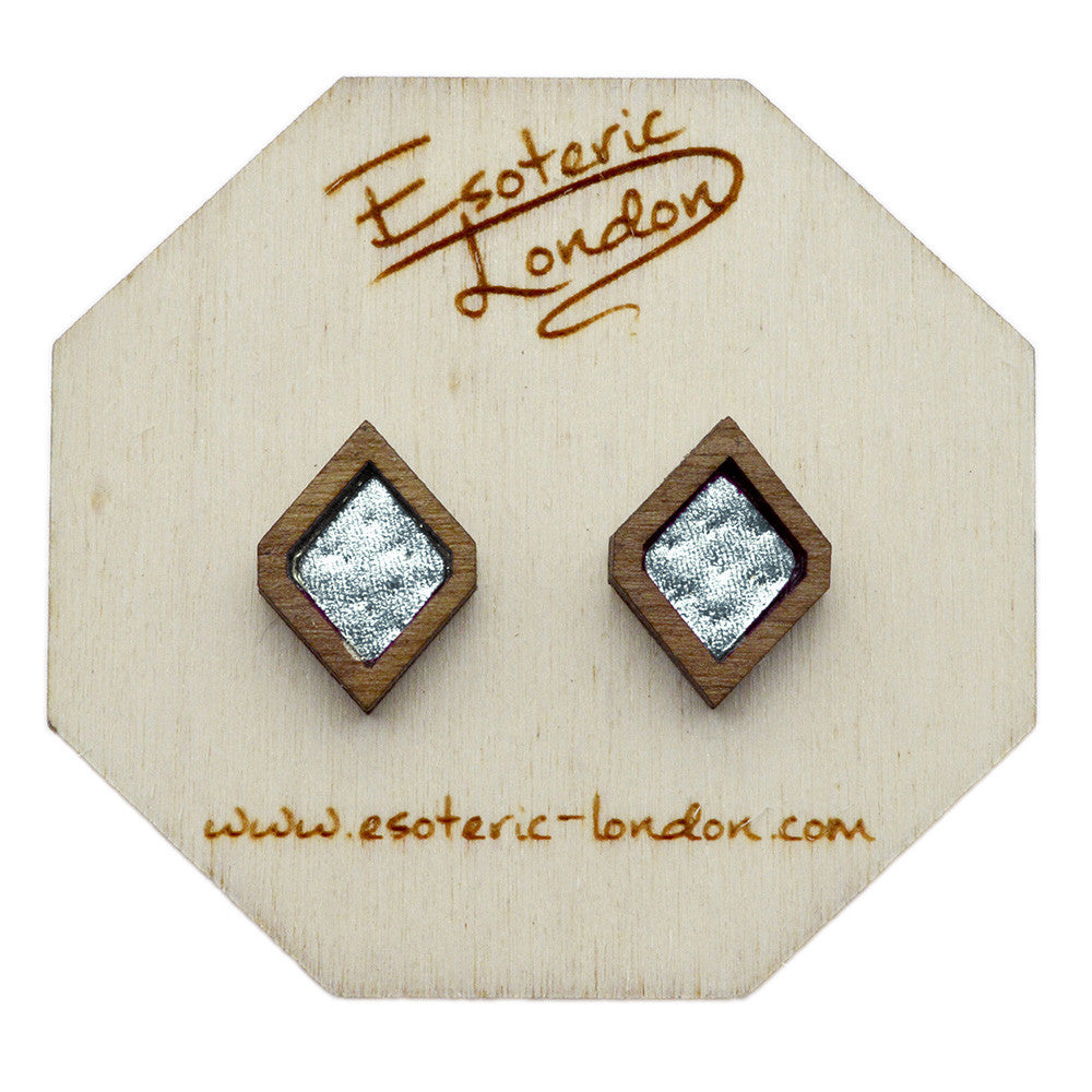 Leather Inlay Stud Earrings - Diamonds