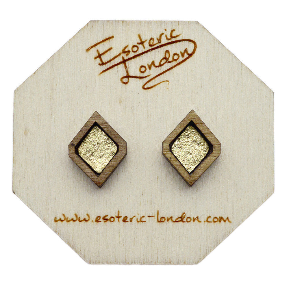 Leather Inlay Stud Earrings - Diamonds