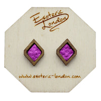 Leather Inlay Stud Earrings - Diamonds