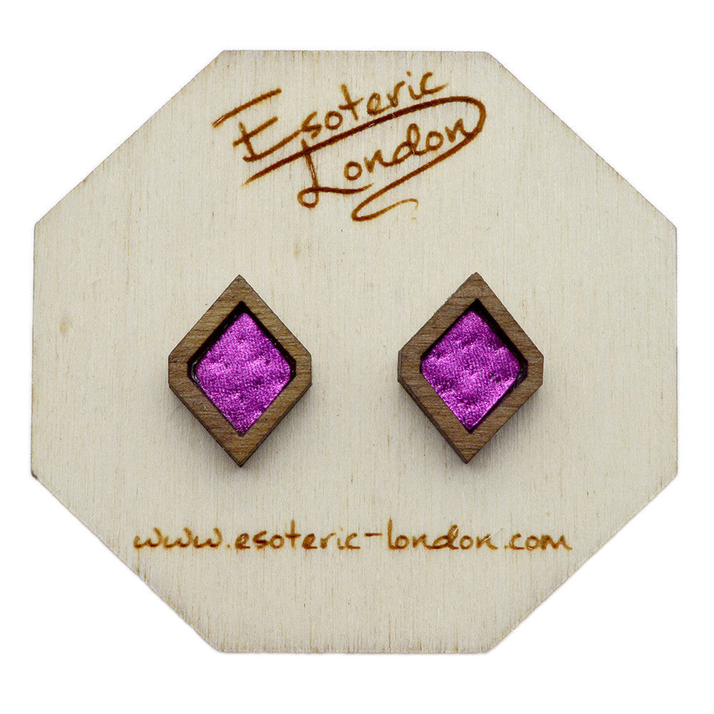 Leather Inlay Stud Earrings - Diamonds