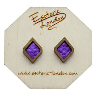 Leather Inlay Stud Earrings - Diamonds