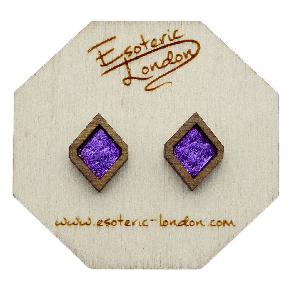 Leather Inlay Stud Earrings - Diamonds