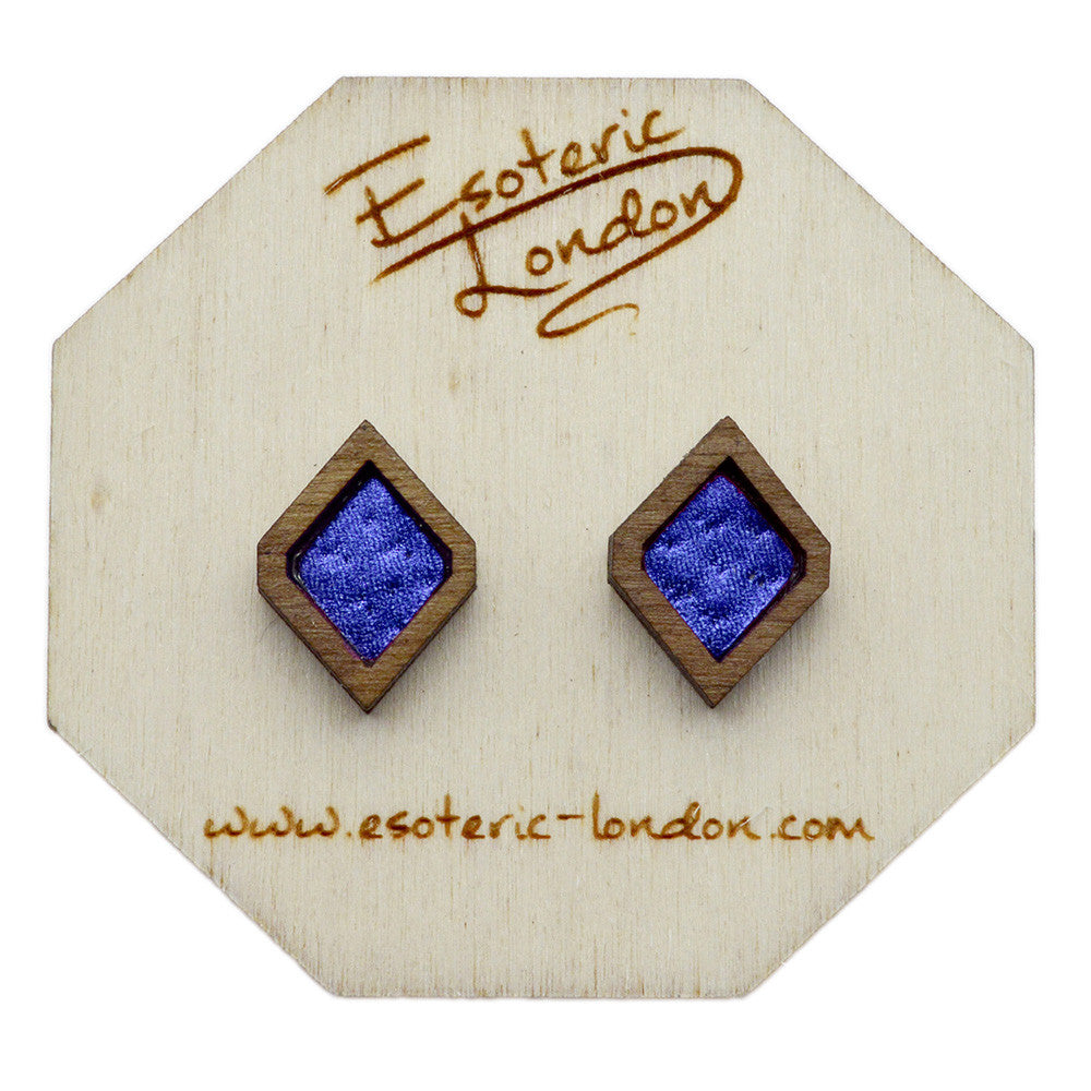 Leather Inlay Stud Earrings - Diamonds