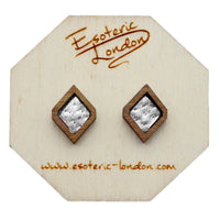 Leather Inlay Stud Earrings - Diamonds