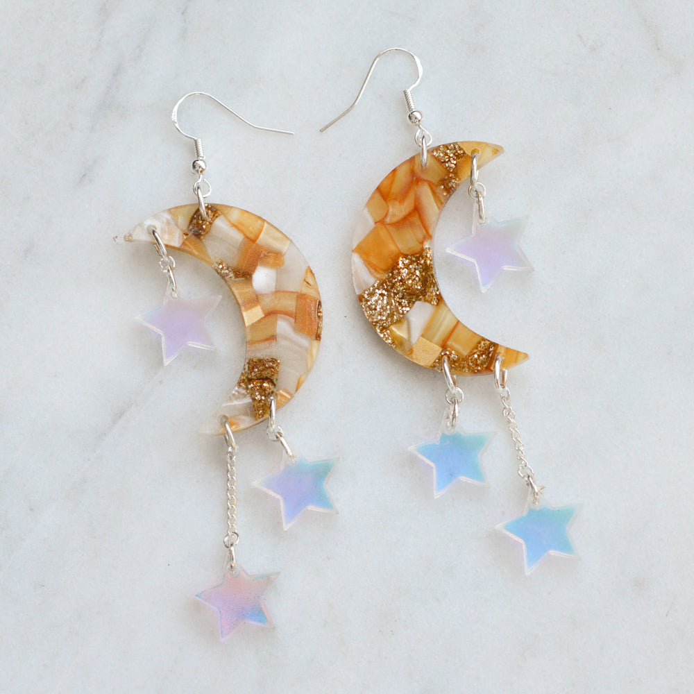 Recycled Acrylic Moon Earrings - Gold