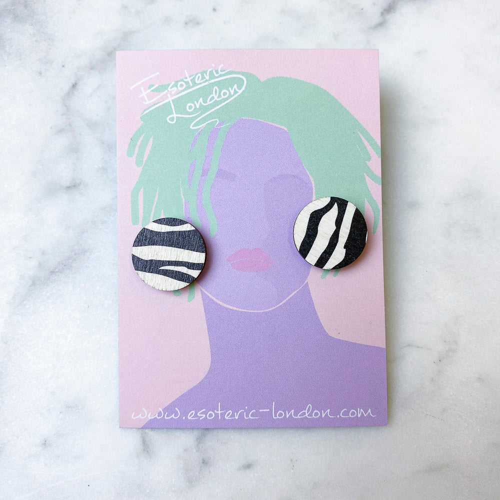 Wild Black & White Zebra Print Stud Earrings