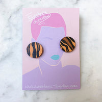 Wild Brown & Orange Tiger Print Stud Earrings