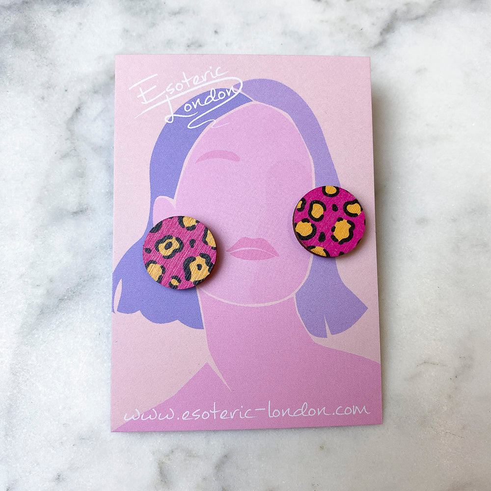 Wild Pink Leopard Print Stud Earrings