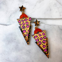 Wild Orange Leopard Print Triangle Dangle Studs