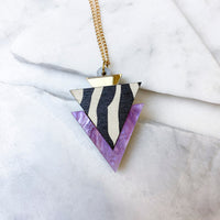 Wild Gold & Lilac Zebra Print Triangle Pendant Necklace