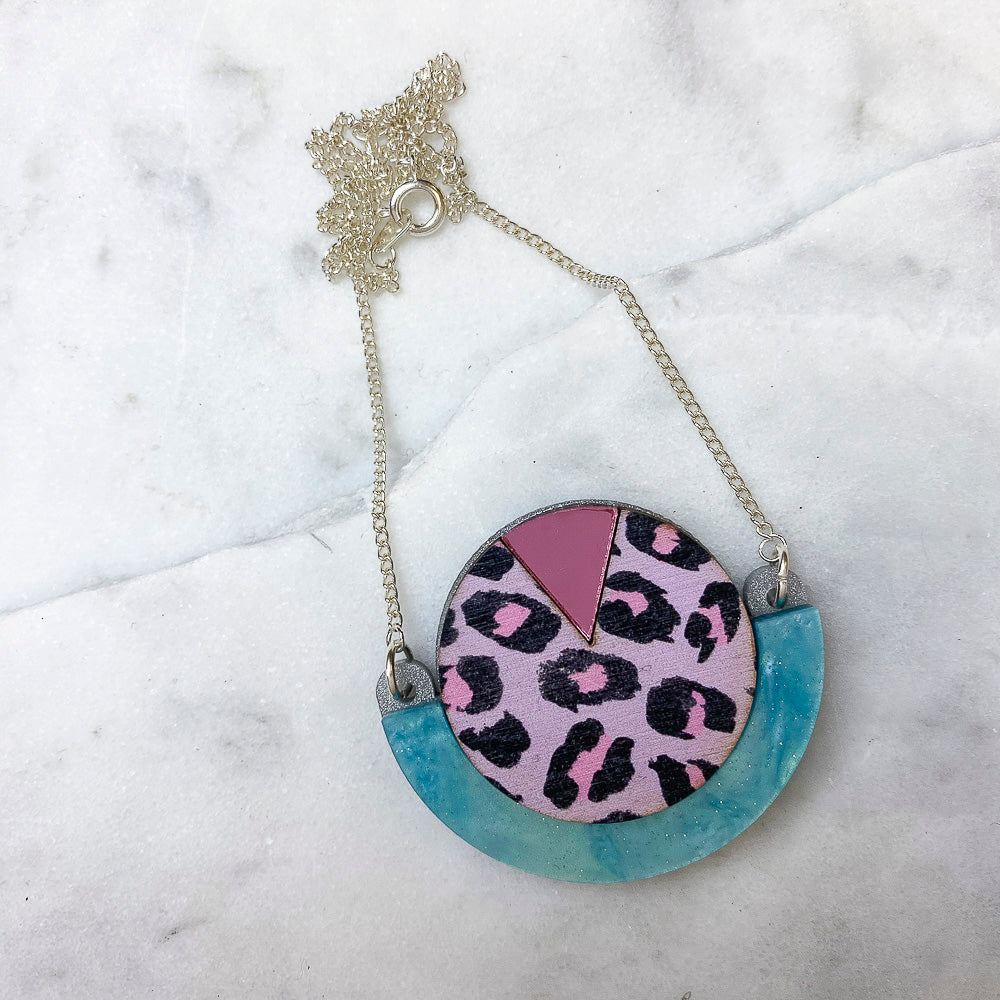 Wild Lilac Cheetah Print Round Pendant Necklace